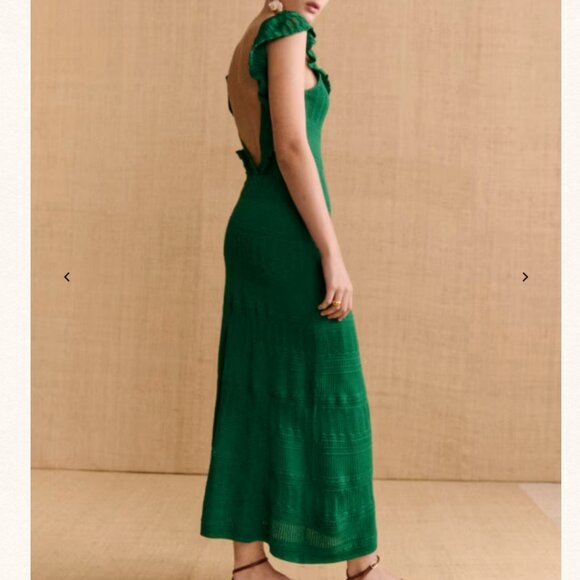 NEW Sezane Aphrodite Midi Dress - Summer Green Knit Ruffle Detail Sleeveless - Picture 2 of 9